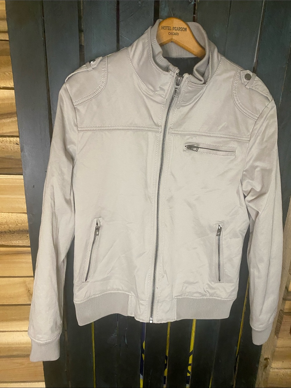 Zara Man Light Gray Zip-Front Harrington Jacket size Medium (tag XL)